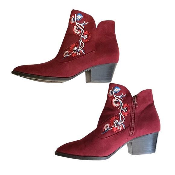 Carlos by Carlos Santana Western Ankle Boots Women's 10M Red Burgundy Floral - Picture 1 of 13
